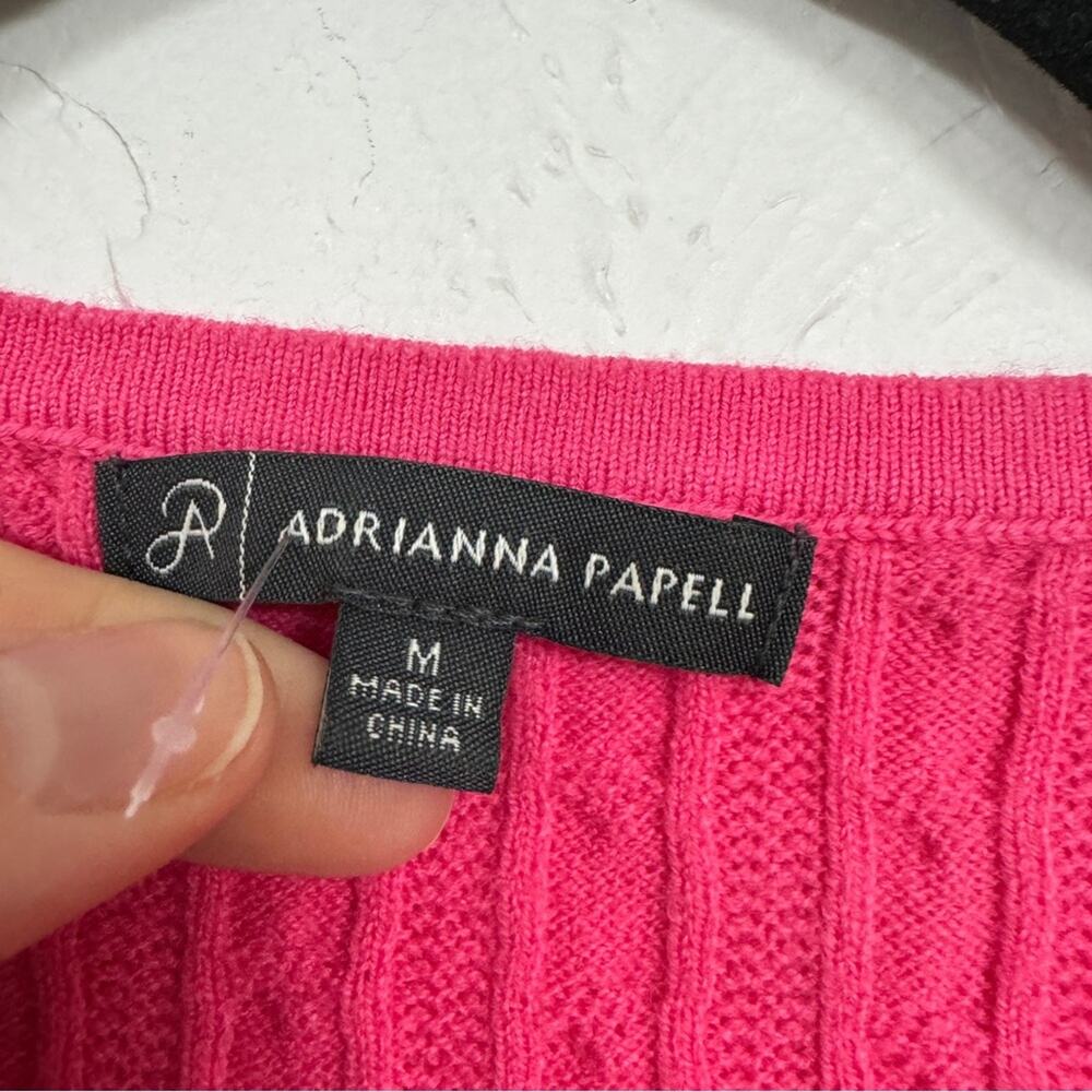 Adrianna Papell Hot Pink Cable Knit Sweater Womens M Bishop Sleeve Crew Neck - Picture 9 of 11